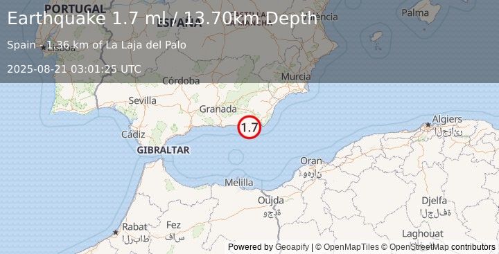 Earthquake STRAIT OF GIBRALTAR (1.7 ml) (2025-08-21 03:01:25 UTC)