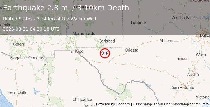 Earthquake WESTERN TEXAS (2.8 ml) (2025-08-21 04:20:18 UTC)