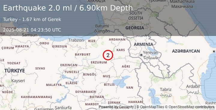 Earthquake EASTERN TURKEY (2.0 ml) (2025-08-21 04:23:50 UTC)