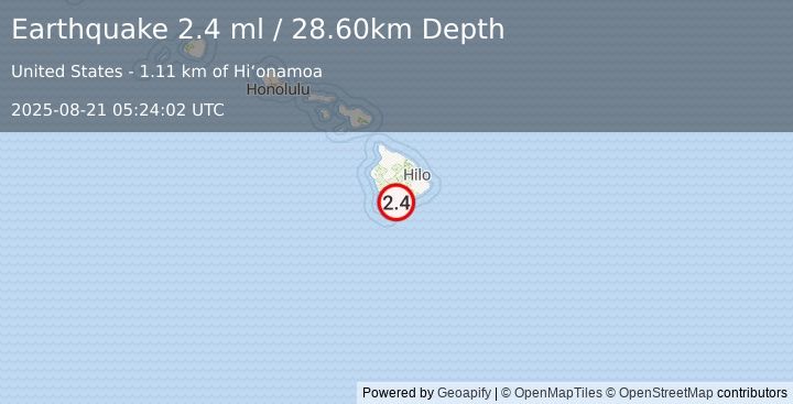 Earthquake ISLAND OF HAWAII, HAWAII (2.4 ml) (2025-08-21 05:24:02 UTC)