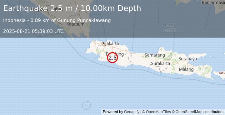 Earthquake JAVA, INDONESIA (2.5 m) (2025-08-21 05:39:03 UTC)