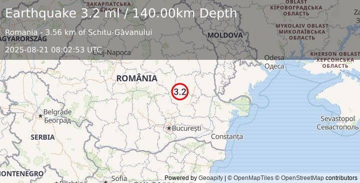 Earthquake ROMANIA (3.5 ml) (2025-08-21 08:02:54 UTC)
