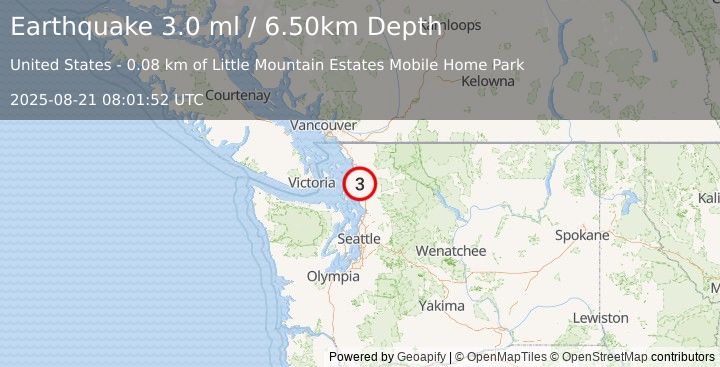 Earthquake WASHINGTON (3.0 ml) (2025-08-21 08:01:52 UTC)
