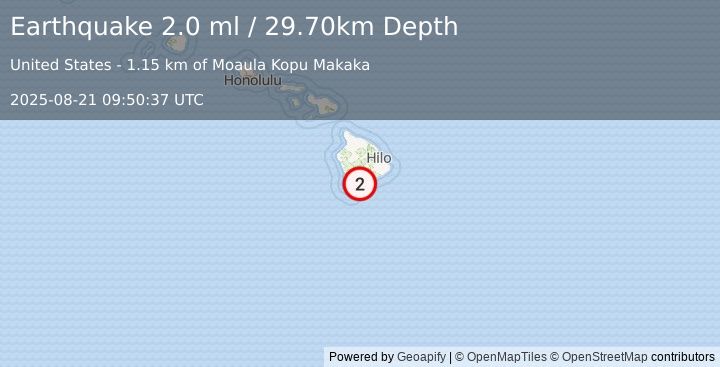 Earthquake ISLAND OF HAWAII, HAWAII (2.0 ml) (2025-08-21 09:50:37 UTC)