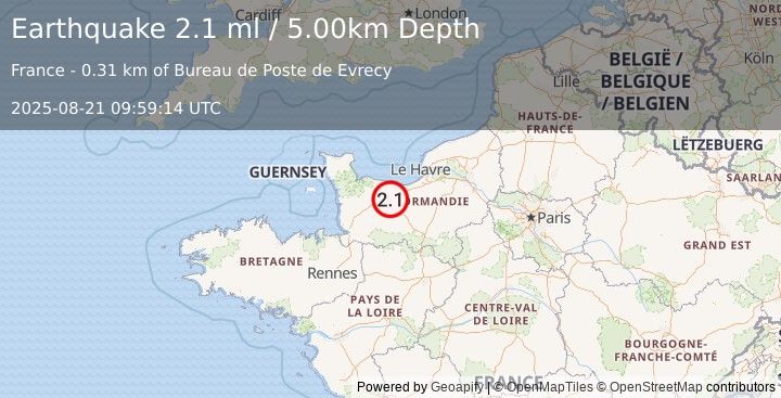 Earthquake FRANCE (2.1 ml) (2025-08-21 09:59:14 UTC)