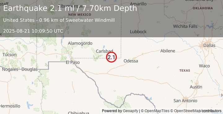 Earthquake NEW MEXICO (2.1 ml) (2025-08-21 10:09:50 UTC)