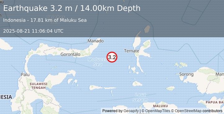 Earthquake MOLUCCA SEA (3.2 m) (2025-08-21 11:06:04 UTC)