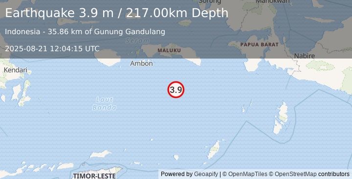 Earthquake BANDA SEA (3.9 m) (2025-08-21 12:04:15 UTC)