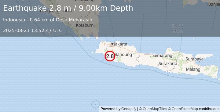 Earthquake JAVA, INDONESIA (2.8 m) (2025-08-21 13:52:47 UTC)