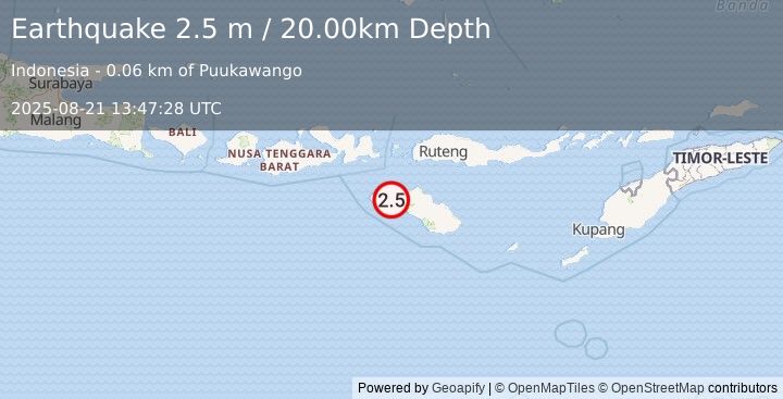 Earthquake SUMBA REGION, INDONESIA (2.5 m) (2025-08-21 13:47:28 UTC)