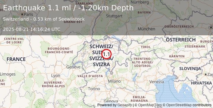 Earthquake SWITZERLAND (1.1 ml) (2025-08-21 14:16:24 UTC)