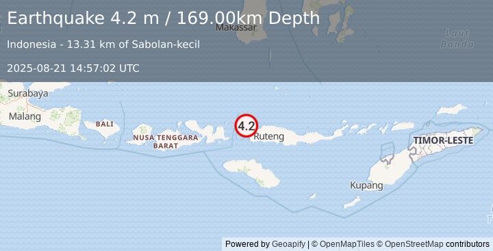 Earthquake FLORES REGION, INDONESIA (4.2 m) (2025-08-21 14:57:02 UTC)