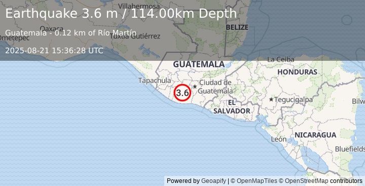 Earthquake GUATEMALA (3.6 m) (2025-08-21 15:36:28 UTC)