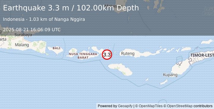 Earthquake SUMBAWA REGION, INDONESIA (3.3 m) (2025-08-21 16:06:09 UTC)