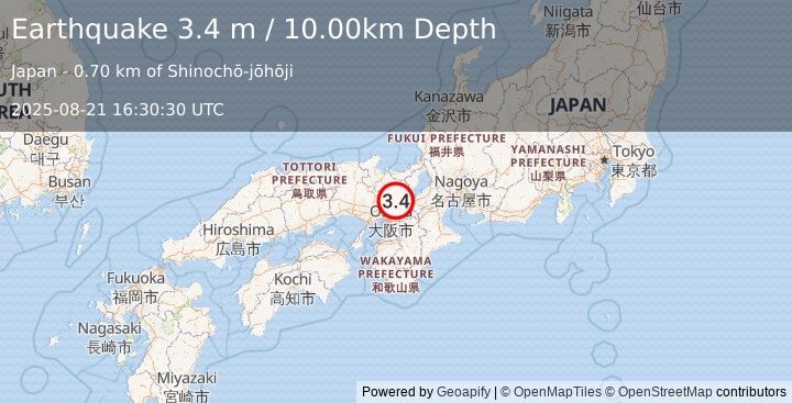 Earthquake WESTERN HONSHU, JAPAN (3.4 m) (2025-08-21 16:30:30 UTC)