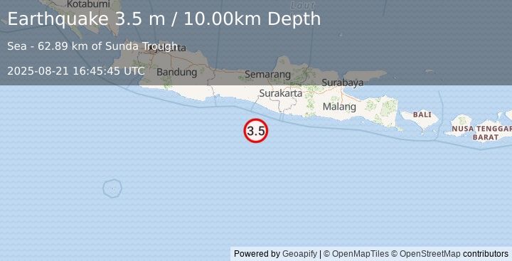 Earthquake JAVA, INDONESIA (3.5 m) (2025-08-21 16:45:45 UTC)