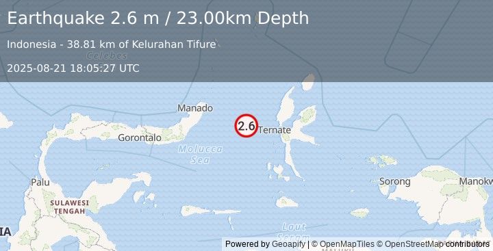 Earthquake MOLUCCA SEA (2.6 m) (2025-08-21 18:05:27 UTC)