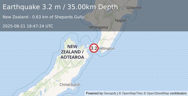 Earthquake COOK STRAIT, NEW ZEALAND (3.2 m) (2025-08-21 18:47:24 UTC)