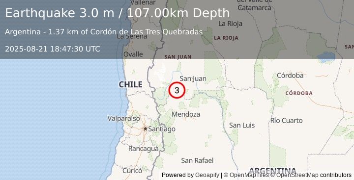 Earthquake SAN JUAN, ARGENTINA (3.0 m) (2025-08-21 18:47:30 UTC)