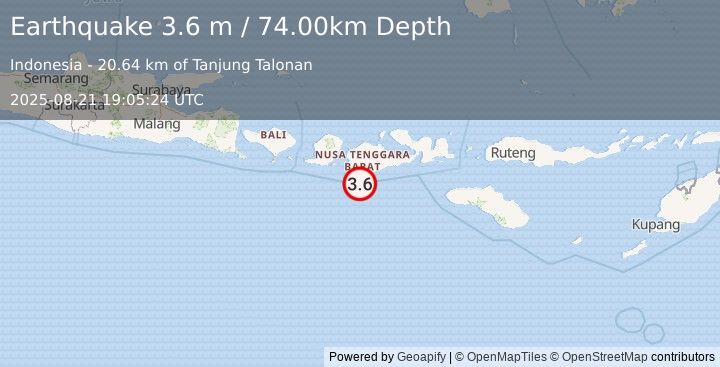 Earthquake SUMBAWA REGION, INDONESIA (3.6 m) (2025-08-21 19:05:24 UTC)