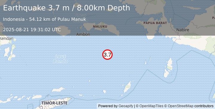Earthquake BANDA SEA (3.7 m) (2025-08-21 19:31:02 UTC)