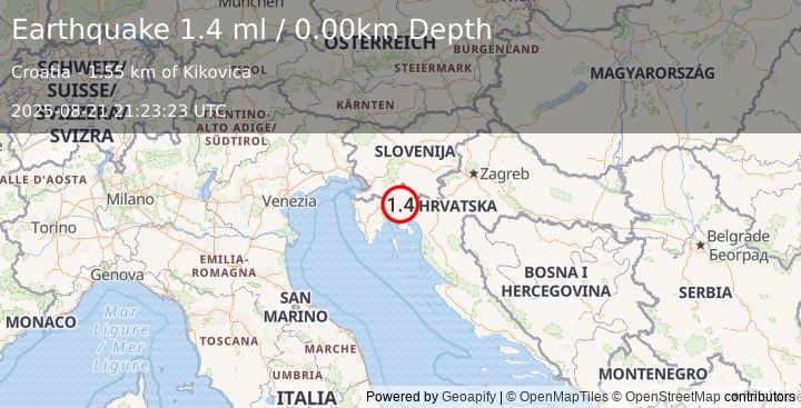Earthquake CROATIA (1.4 ml) (2025-08-21 21:23:23 UTC)