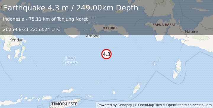 Earthquake BANDA SEA (4.3 m) (2025-08-21 22:53:24 UTC)