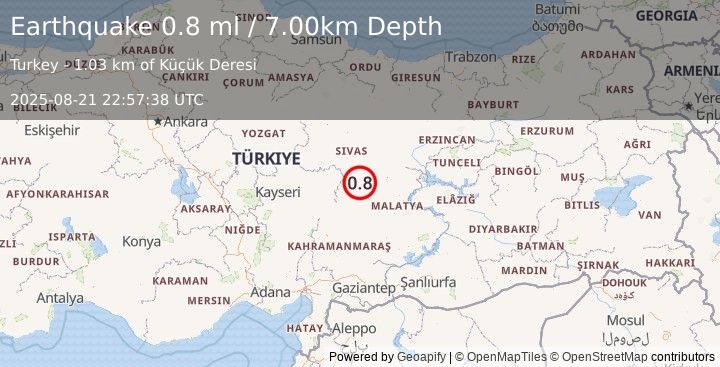 Earthquake CENTRAL TURKEY (0.8 ml) (2025-08-21 22:57:38 UTC)