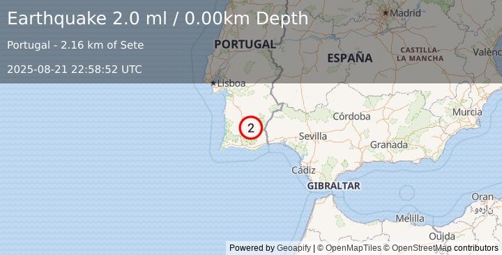 Earthquake PORTUGAL (2.0 ml) (2025-08-21 22:58:52 UTC)