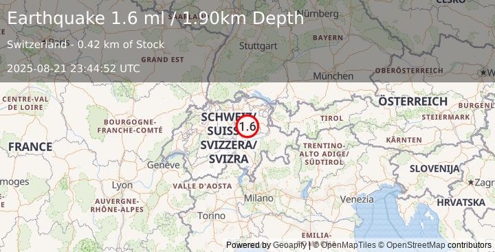 Earthquake SWITZERLAND (1.6 ml) (2025-08-21 23:44:52 UTC)