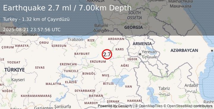 Earthquake EASTERN TURKEY (2.7 ml) (2025-08-21 23:57:56 UTC)