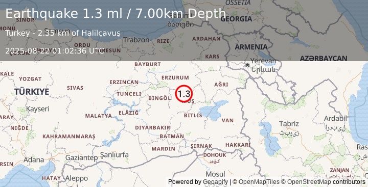 Earthquake EASTERN TURKEY (1.3 ml) (2025-08-22 01:02:36 UTC)