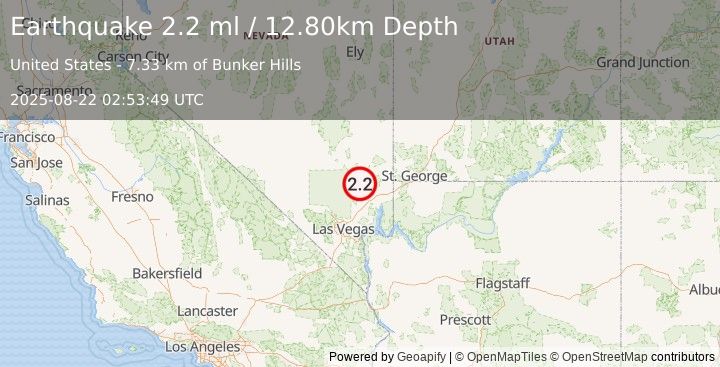 Earthquake NEVADA (2.2 ml) (2025-08-22 02:53:49 UTC)