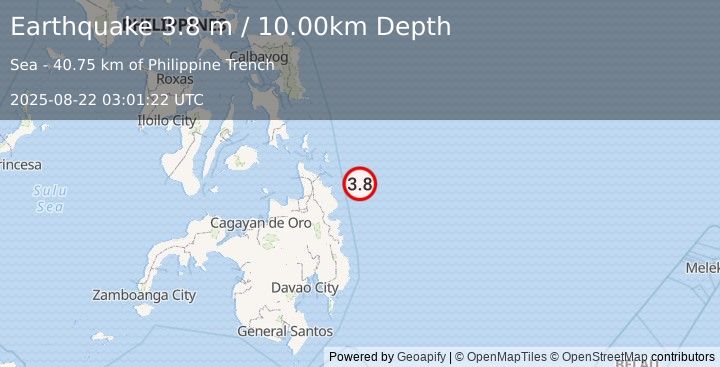 Earthquake MINDANAO, PHILIPPINES (3.8 m) (2025-08-22 03:01:22 UTC)