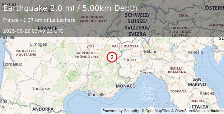 Earthquake FRANCE (2.0 ml) (2025-08-22 03:49:23 UTC)