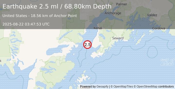 Earthquake SOUTHERN ALASKA (2.5 ml) (2025-08-22 03:47:53 UTC)