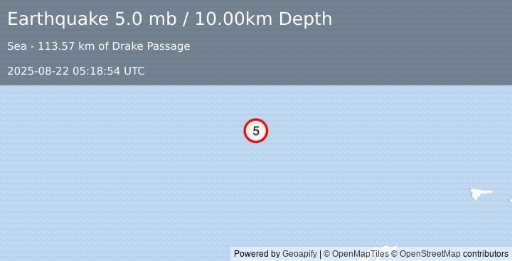 Earthquake DRAKE PASSAGE (5.0 mb) (2025-08-22 05:18:54 UTC)