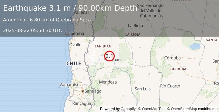 Earthquake SAN JUAN, ARGENTINA (3.1 m) (2025-08-22 05:50:30 UTC)