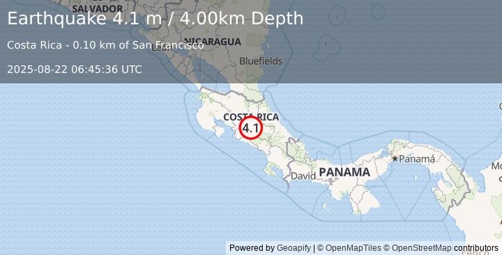 Earthquake COSTA RICA (4.1 m) (2025-08-22 06:45:36 UTC)