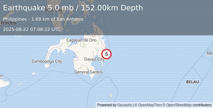 Earthquake MINDANAO, PHILIPPINES (4.8 mb) (2025-08-22 07:08:21 UTC)
