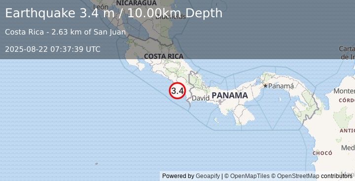Earthquake COSTA RICA (3.4 m) (2025-08-22 07:37:39 UTC)