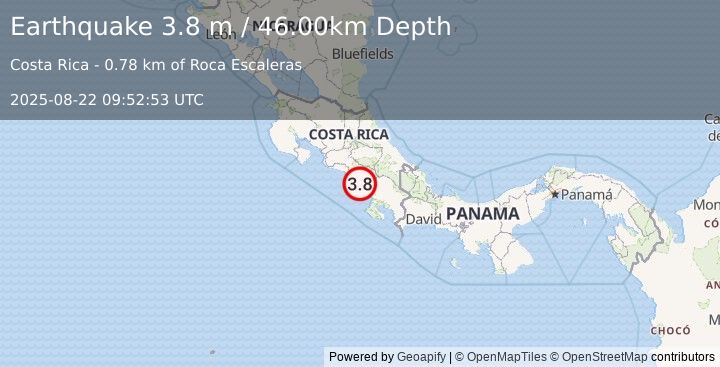 Earthquake COSTA RICA (3.8 m) (2025-08-22 09:52:53 UTC)