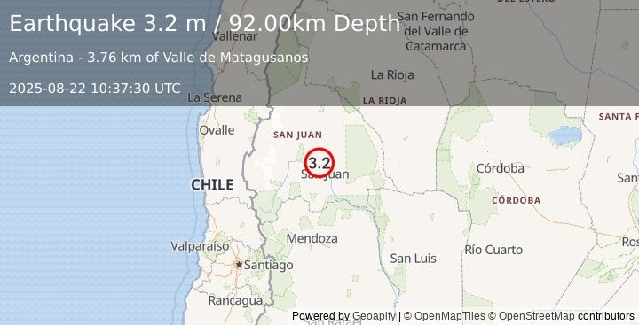 Earthquake SAN JUAN, ARGENTINA (3.2 m) (2025-08-22 10:37:30 UTC)