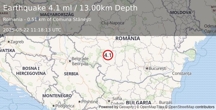 Earthquake ROMANIA (4.0 ml) (2025-08-22 11:18:14 UTC)