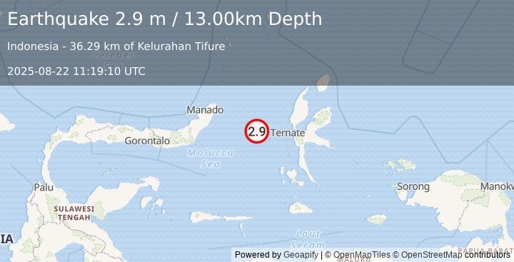 Earthquake MOLUCCA SEA (2.9 m) (2025-08-22 11:19:10 UTC)
