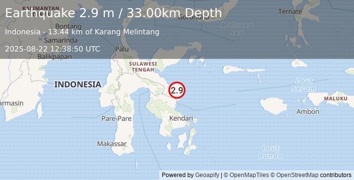 Earthquake SULAWESI, INDONESIA (2.9 m) (2025-08-22 12:38:50 UTC)