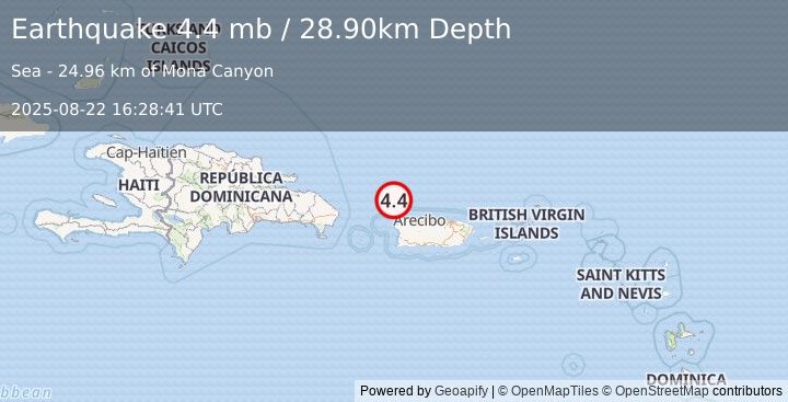 Earthquake PUERTO RICO REGION (4.4 mb) (2025-08-22 16:28:41 UTC)