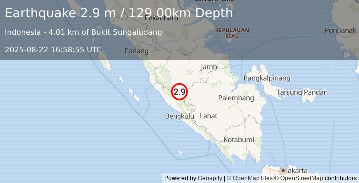 Earthquake SOUTHERN SUMATRA, INDONESIA (2.9 m) (2025-08-22 16:58:55 UTC)