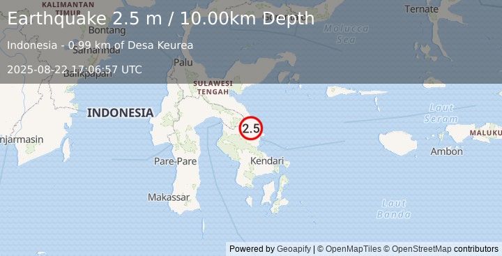 Earthquake SULAWESI, INDONESIA (2.5 m) (2025-08-22 17:06:57 UTC)