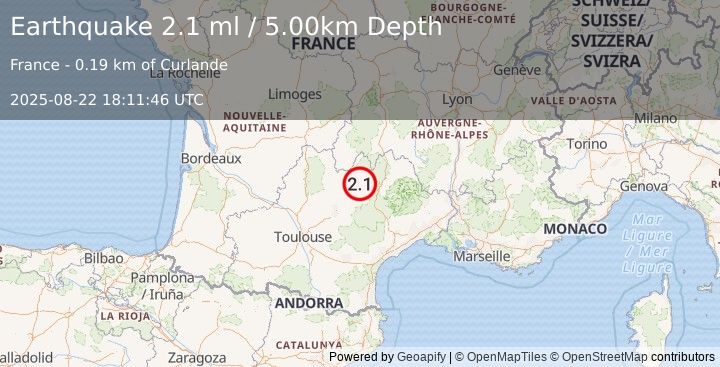 Earthquake FRANCE (2.1 ml) (2025-08-22 18:11:46 UTC)